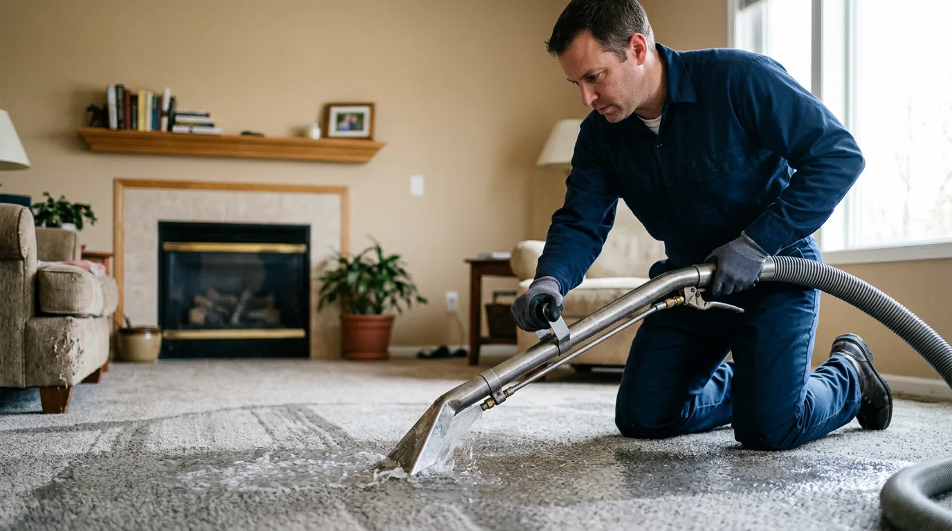 Water damage restoration technician working near Richview, IL